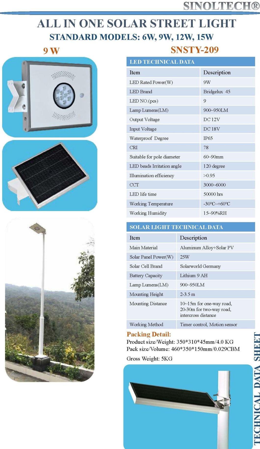 9W LED Integrated All in One Solar Powered Street Light (SNSTY-209)