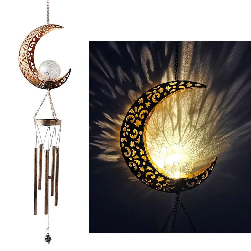 Solar Wind Chime Lights Moon Pentagram Sun Flame Wind Chimes Hollow Outdoor Garden Lights Decorative Lights