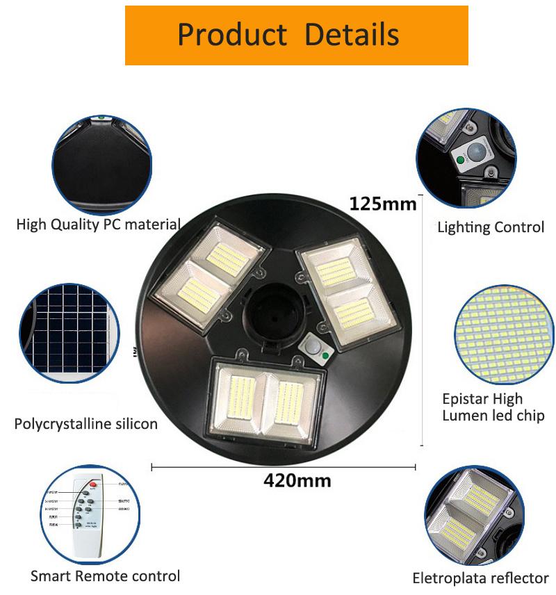 Factory Price Remote Control ABS Housing Outdoor IP65 Waterproof 300W 500W Solar LED Garden Light