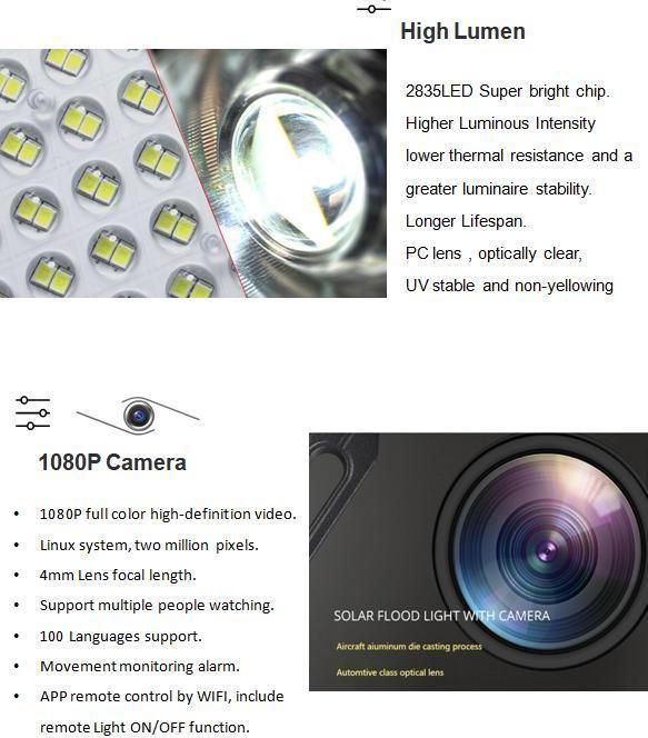 IP67 Waterproof Outdoor CCTV Camera Solar LED Flood Light 100W 200W 300W