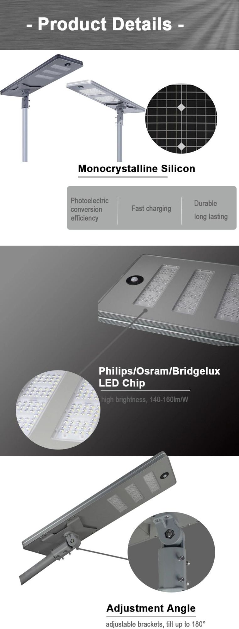 60watt Outdoor LED Lamp Waterproof IP65 Integrated Solar Street Light