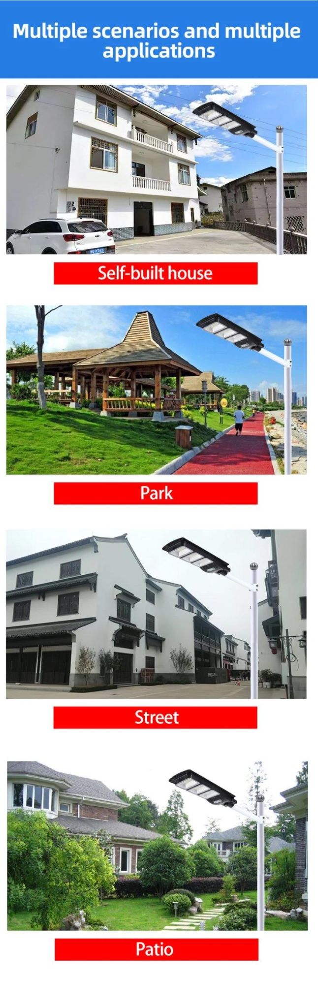 Integrated All in One Outdoor Lighting Solar Panel System Energy Saving Lamp LED Street Road Lights IP65 LED Flood Garden Wall Yard Park Street Light