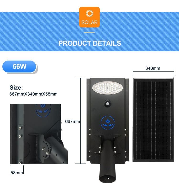 Matt Black Aluminum Alloy Housing 56W LED Solar Street Light