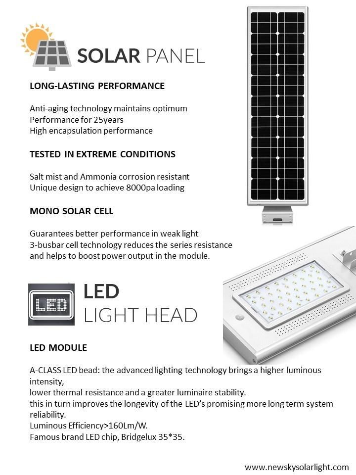 Outdoor Motion Sensor China 60W LED Integrated All in One Solar Street Light