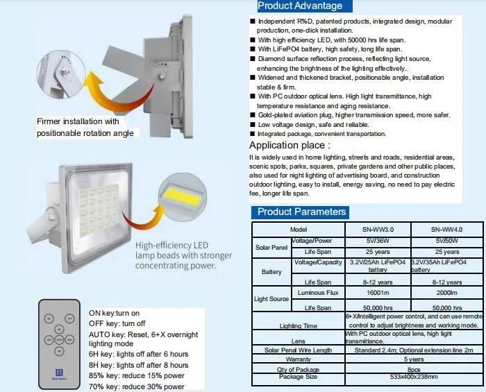 Sn-Ww4.0 IP65 Waterproof Outdoor Solar Power LED Garden Flood Light