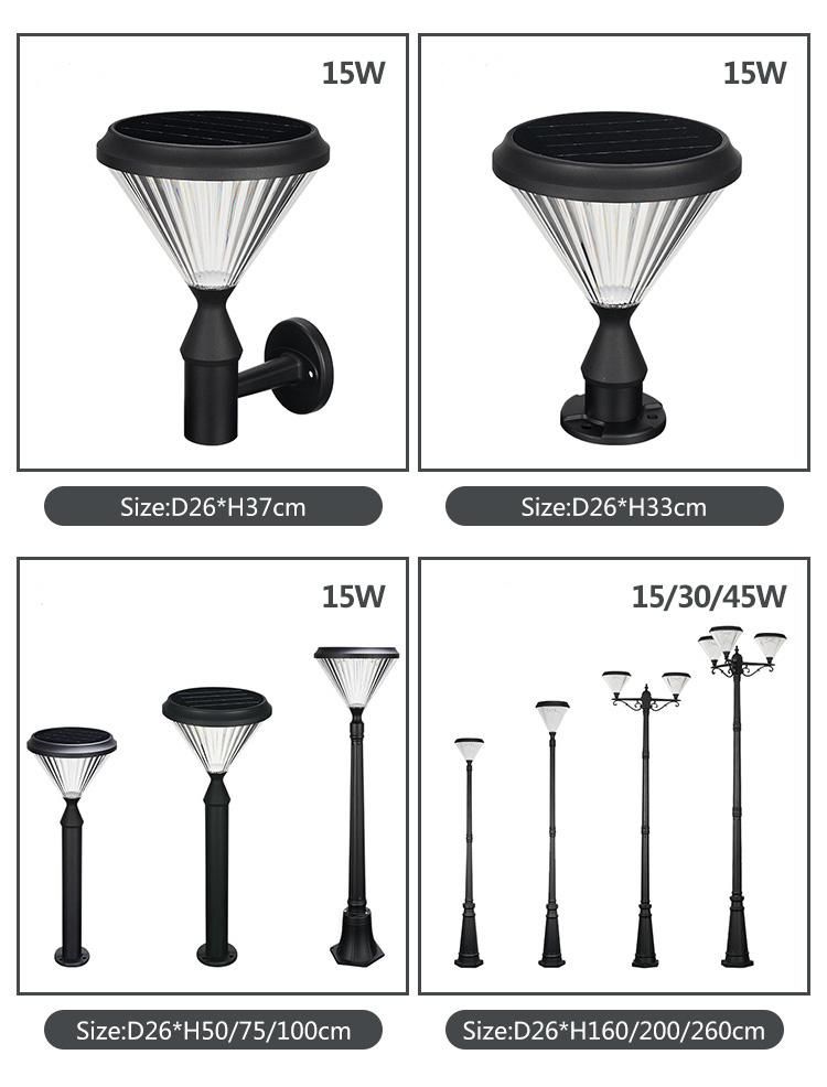 New Design Outdoor Lawn Road Lamp Black Integrated LED Solar Garden Light Aluminum Optically Controlled 30W House Yard Waterproof LED Solar Garden Courtyard