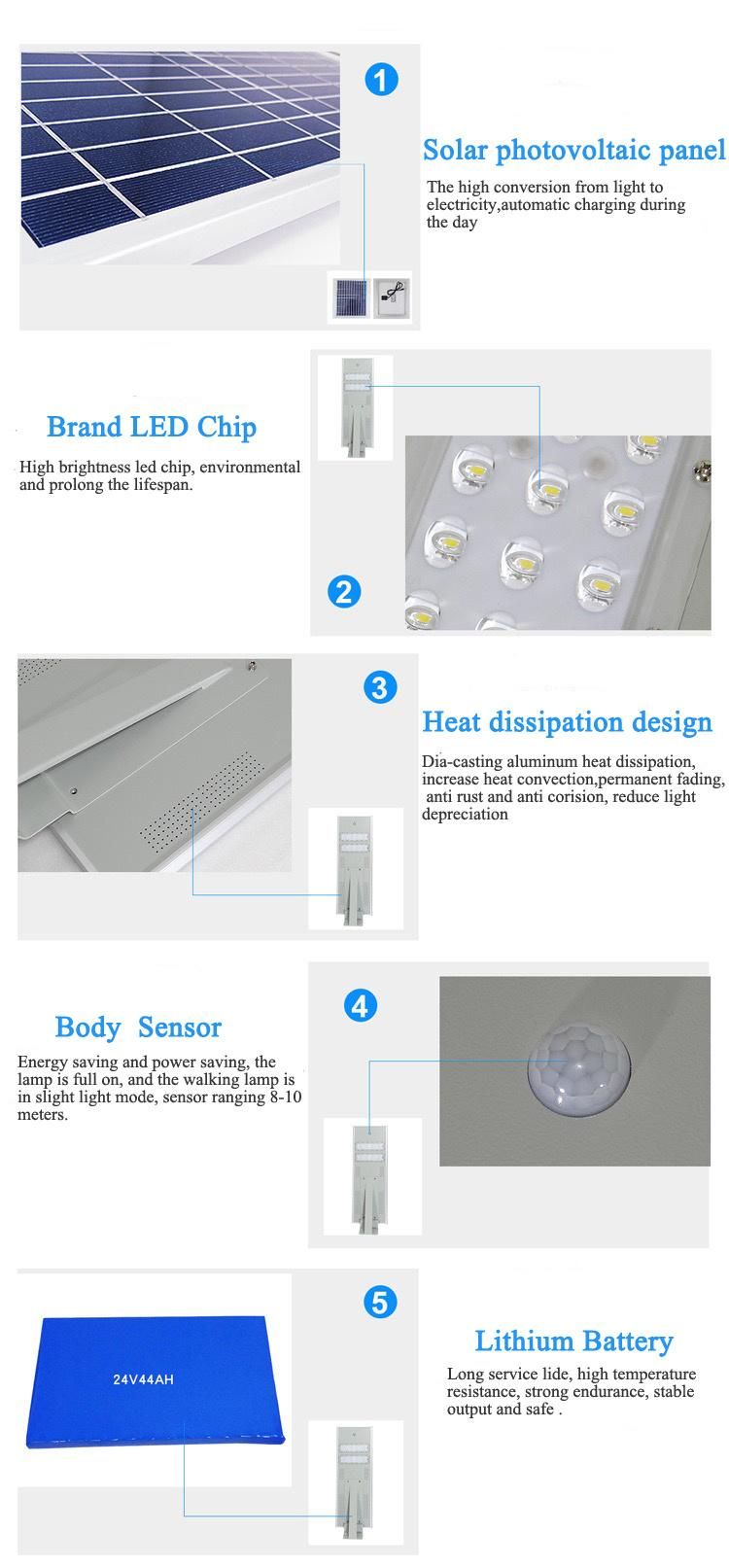 Projecy Customized Energy Saving IP65 Road Streetlight Remote Control All in One Integrated LED Solar Street Light