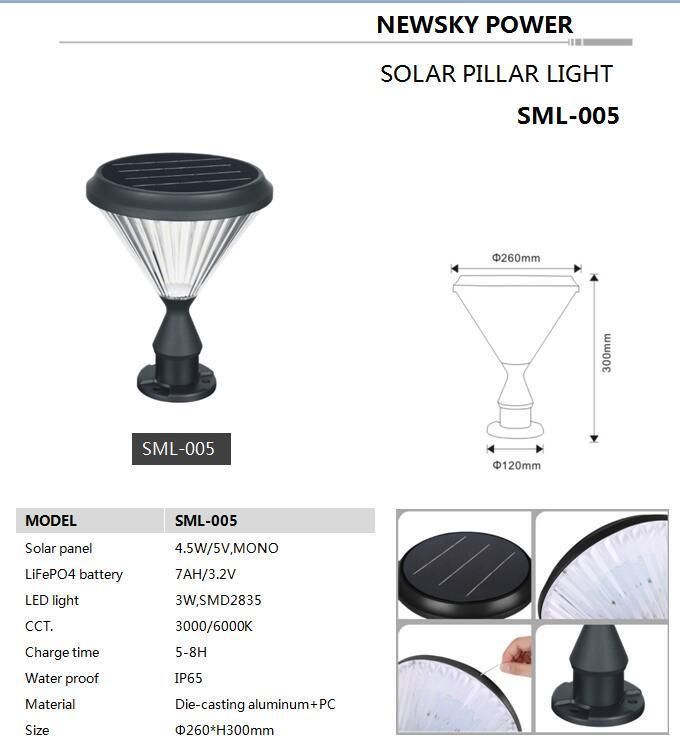 China Manufacturer Warm Light Aluminum High Brightness Energy Solar Pillar Light