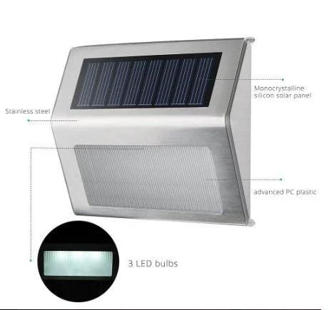 3 LED Solar Light Outdoor Stainless Steel LED Solar Light for Stairs, Paths, Deck, Patio, Garden