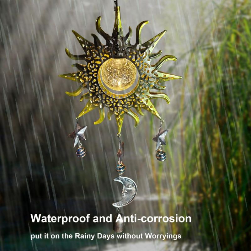 Garden Solar Lights Decorative- Hanging Solar Lights Outdoor Metal Garden Yard Decor Wind Chime, Powered Waterproof Warm White LED Pathway Glass Globe for Walkw