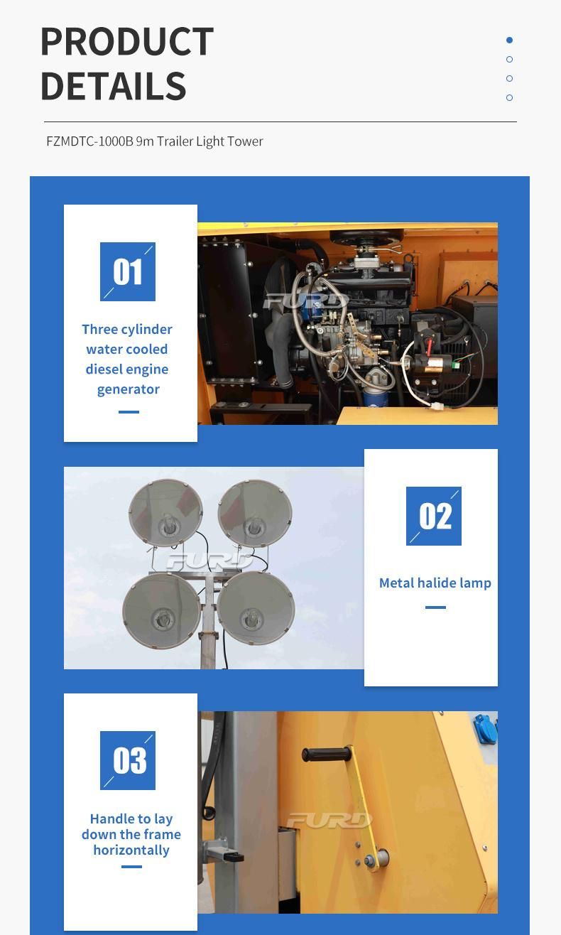 Trailer Type Outdoor Generator Light Tower with Regular Metal Halide Lights Fzmt-1000b