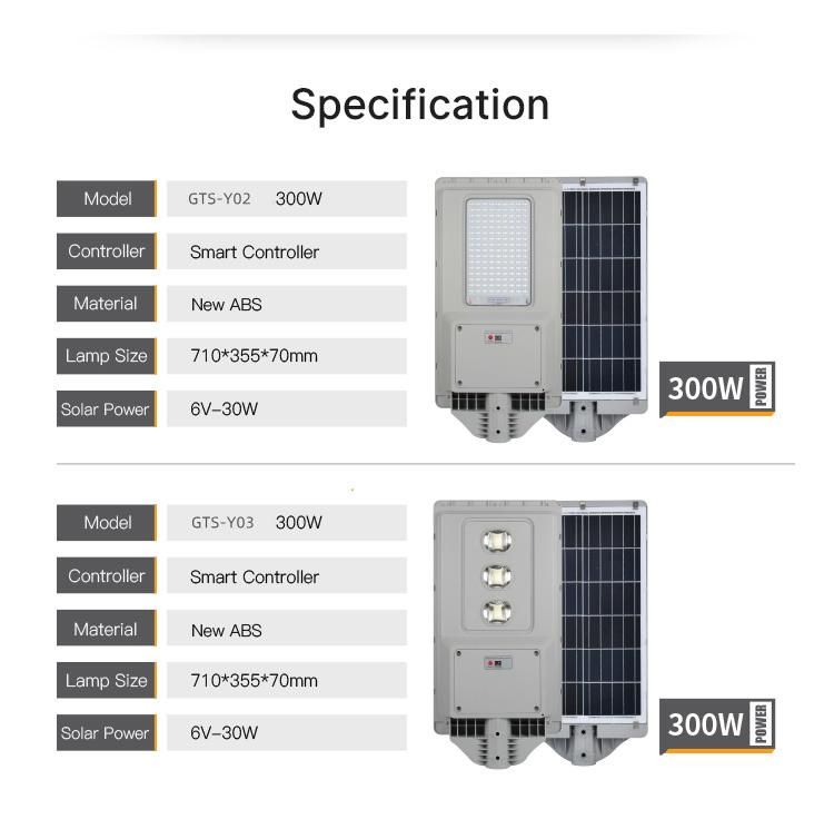 All in One/ Integrated Solar 200W 300W Automatic Street Solar Light Set New ABS COB SMD Solar Street Light with Radar Sensor Solar LED Street Lamp IP67