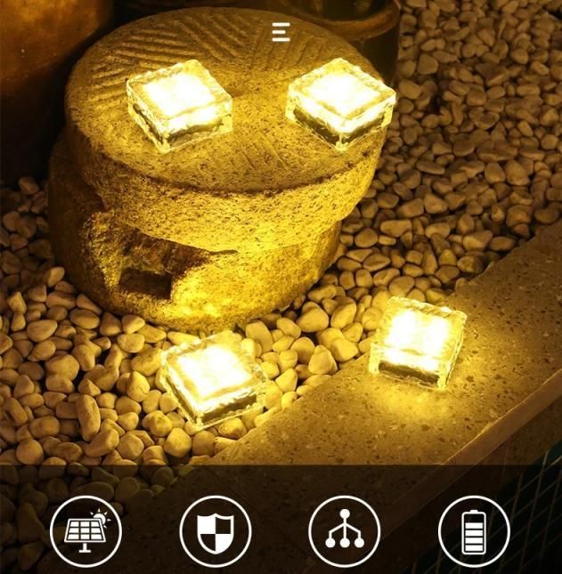 Colorful Solar Glass Brick Lighting Frosted Glass Ice Cube Landscape LED Garden Solar Light for Path