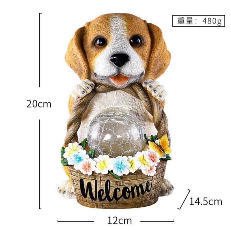 Welcome Puppy Dog Statue Decor Solar Waterproof Resin Puppy Sculptures Guest Greeter Outside Decor Housewarming Holiday Gifts Wyz20506