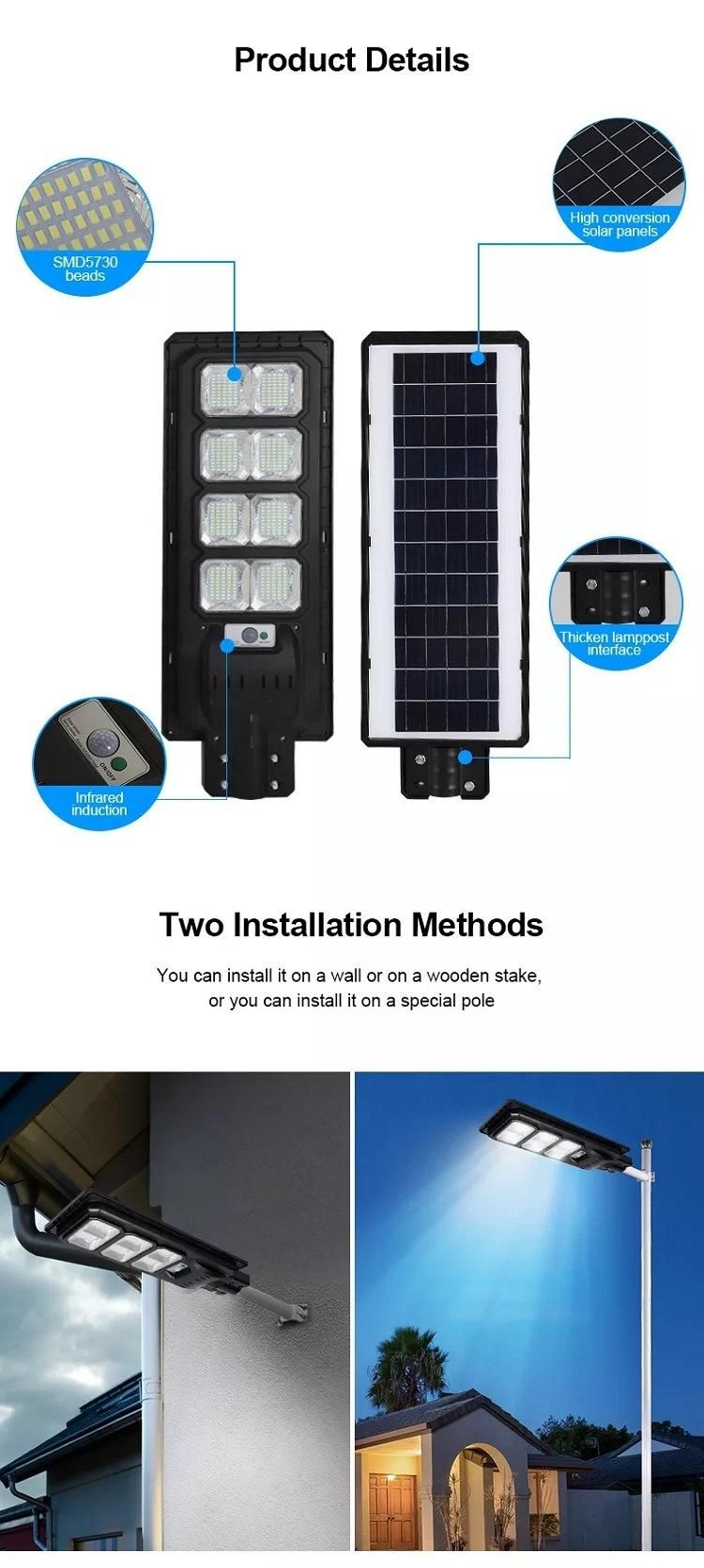 High Brightness Infrared Motion Sensoring IP65 Solar LED Street Light Garden Light