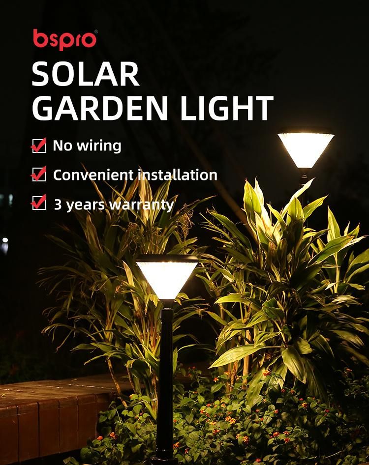 Bspro LED Garden Light IP65 Waterproof Post Top Mounted with Pole Motion Sensor Aluminum Solar Lamp