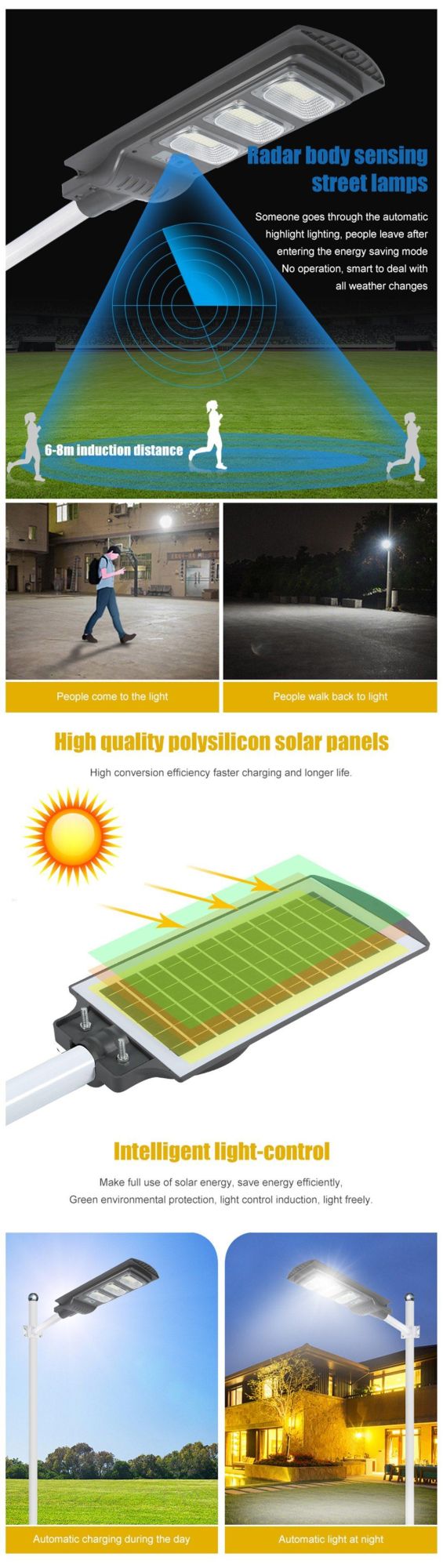 LED 30W 60W 90W 120W Outdoor Waterproof Motion Sensor All in One Solar Street Light