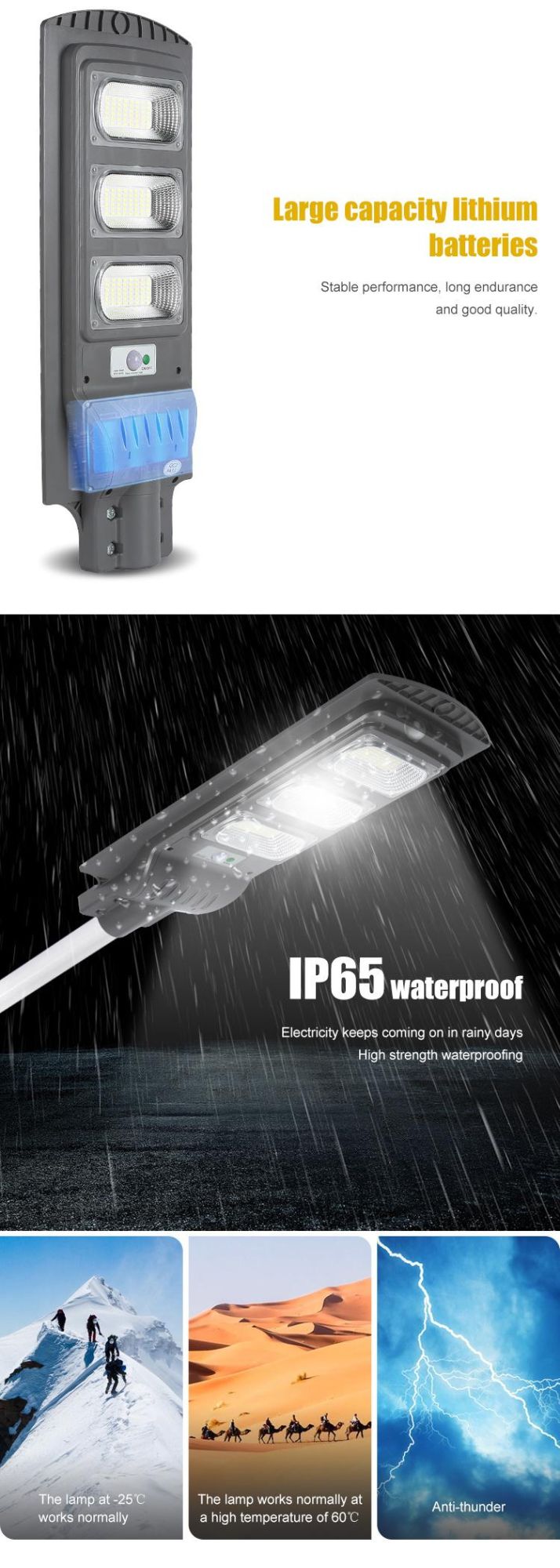 Outdoor Waterproof Street IP65 30W 60W Solar Integrated Street Light