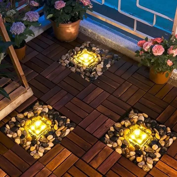 New Style R Solar Energy Light Crystal Glass Ice Brick 4LED Lights 10X10X5cm