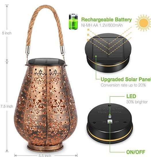 2 Pack Solar Lights Outdoor Decorative, Upgraded Solar Lanterns Outdoor Hanging, Solar Powered Retro Metal Waterproof LED Garden Lights for Table Patio Y