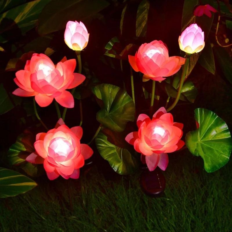 Garden LED Lotus Lamp Solar Flower Lights Outdoor Lawn Waterproof Solar Powered Landscape Pathway Patio Walkway Summer Decoration Wyz20552