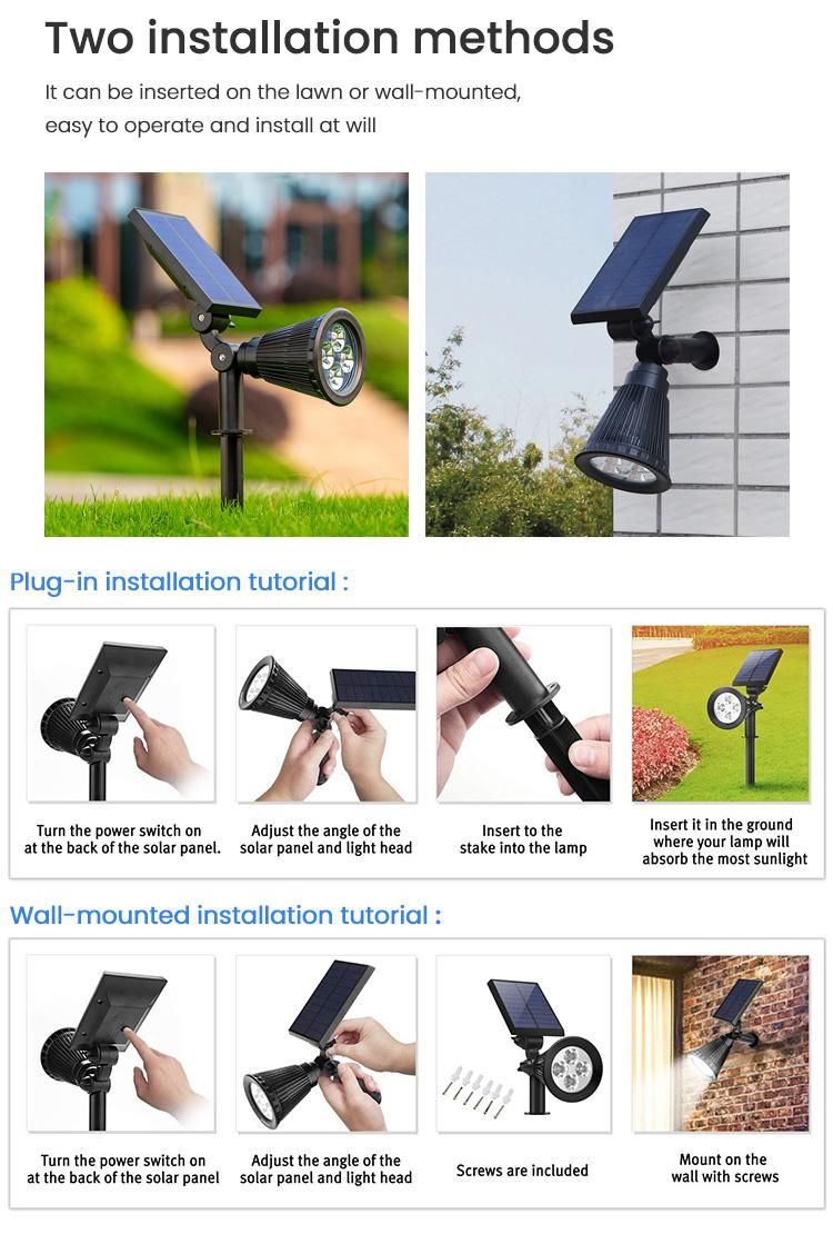 Solar Landscape Spotlight, Solar Spot Lights with Waterproof LED and Solar Panel Integrated, Solar Powered Spotlight Garden Light