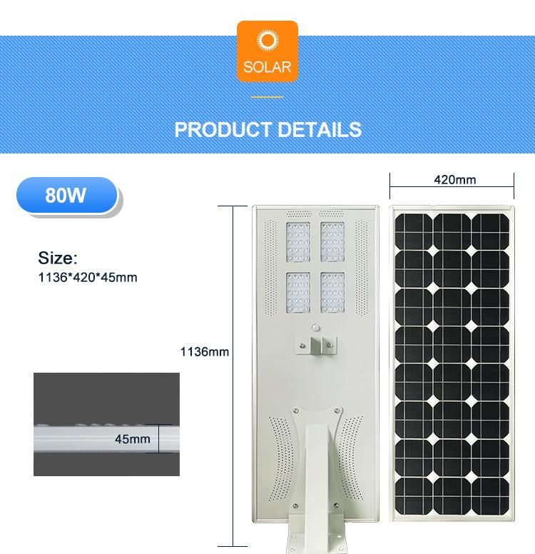 High Brightness 3030 LED Chips 80W Solar Powered Street Light