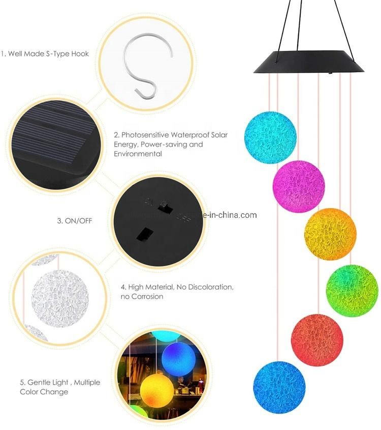 LED Solar Light Ball Wind Chime Changing Color Waterproof Star Heart Wind Chimes for Home Party Outdoor Night Garden Decoration