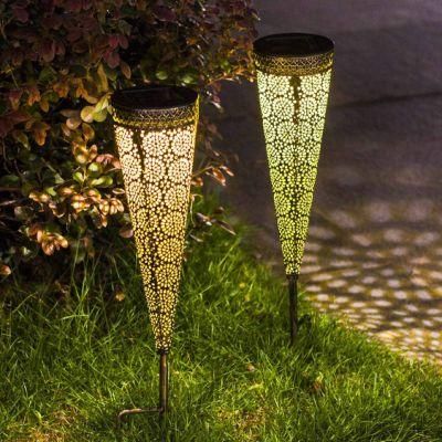 Solar Iron Art Metal Cracked Glass Bulb Ball LED Outdoor Stake Torch Garden Lawn Decoration Light