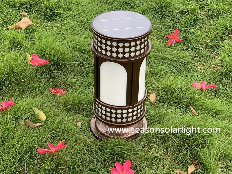 Round Style Solar Lamp Double LED Light System Garden Gate Outdoor Solar Pillar Lamp with LED Light