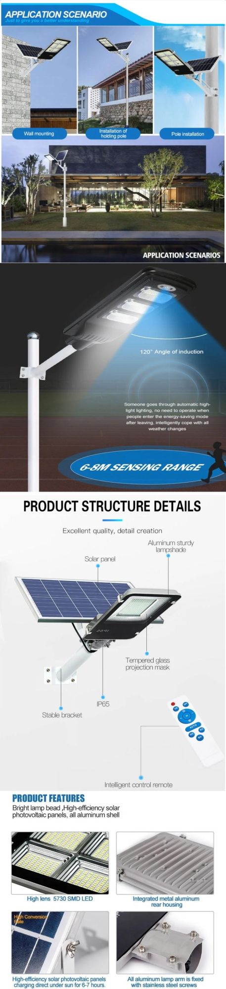 Integrated Solar Panel LED Street Light for Residential Parking Lot