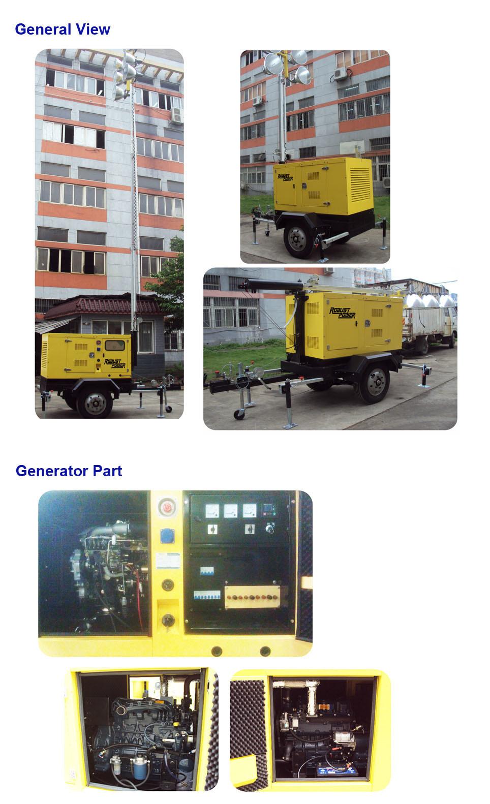 20kw 4*1000W Outdoor Generator Heavy-Duty Mobile Light Tower