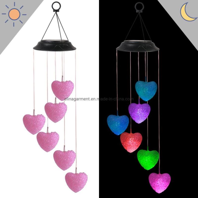 LED Solar Light Ball Wind Chime Changing Color Waterproof Star Heart Wind Chimes for Home Party Outdoor Night Garden Decoration