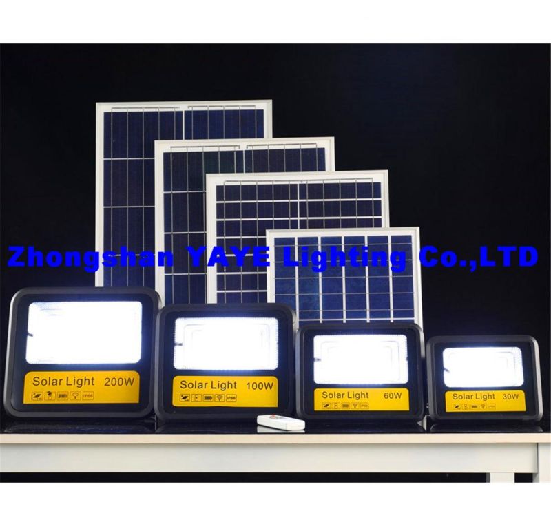 Yaye Hot Sell 20W/30W/50W/60W/80W/90W/100W/120W/150W/200W/250W/300W/400W/500W Solar LED Street Road Garden Flood Lights with Remote Controller/ Motion Sensor