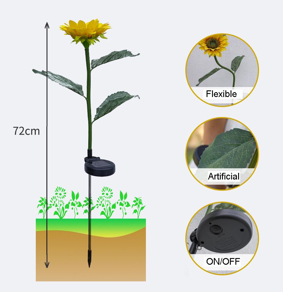 Waterproof Outdoor Decorate Solar Energy Sunflower LED Lamps for Garden Lawn