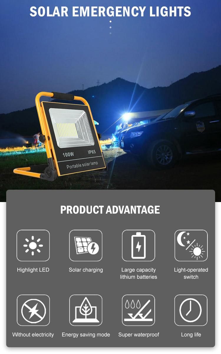 Portable Remote Control Outdoor IP65 Waterproof 30W 50W 100W Solar LED Flood Light