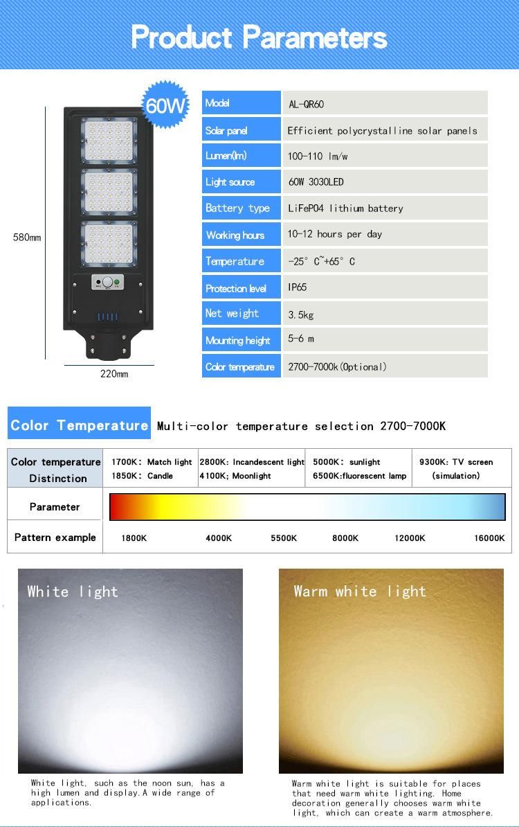 6500K Color Temperature Home Outdoor Lighting 60W LED Solar Light