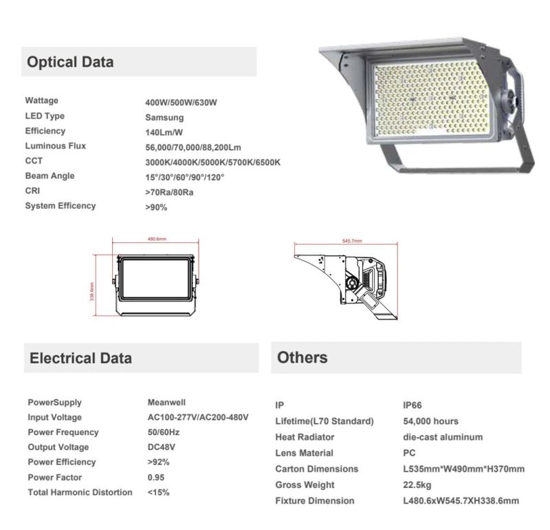 800W 1000W 1200W High Mast Pole Stadium Gym Arena LED Flood Light for Airport Runway