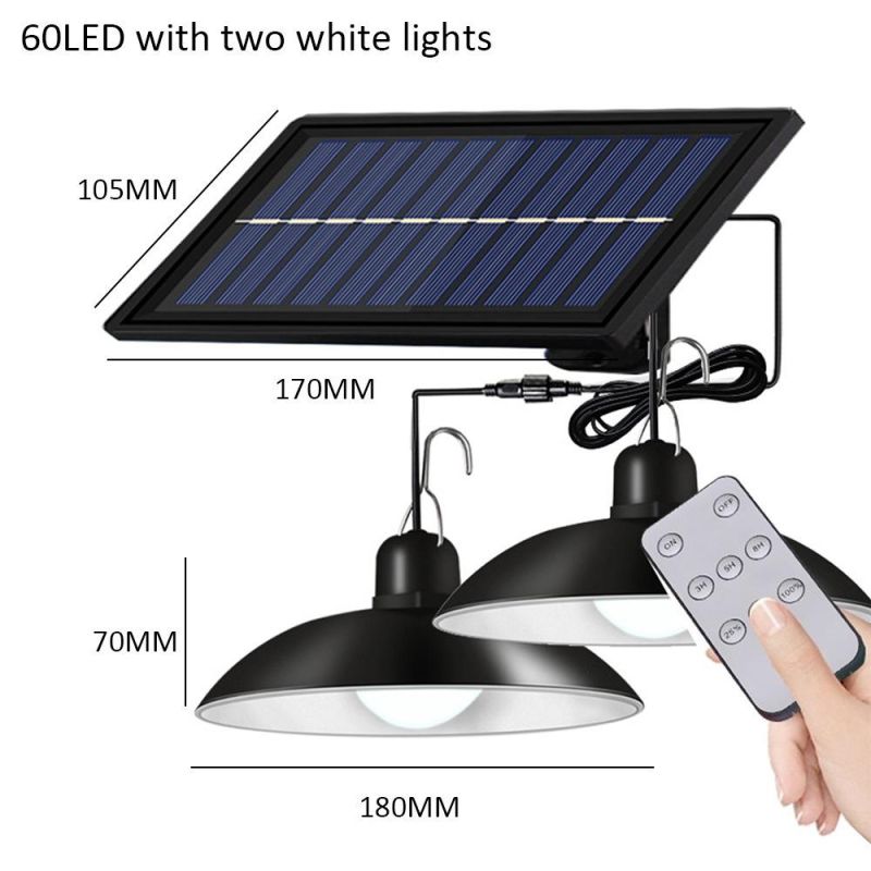 Double Head Solar Pendant Light Outdoor Solar Lamp Shed Lights with Cable for Garden Yard