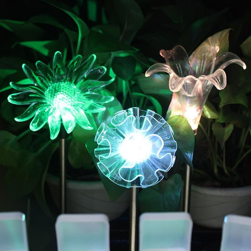 Solar Stake Lights, Garden Patio Outdoor Life-Size Flower Figurines LED Dandelion & Lily & Sunflower - Color Changing Set of 3 Esg12024