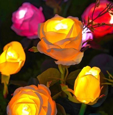 3 - Head Rose Lamp Lawn Simulation Flower Ground Insert Solar Lamp