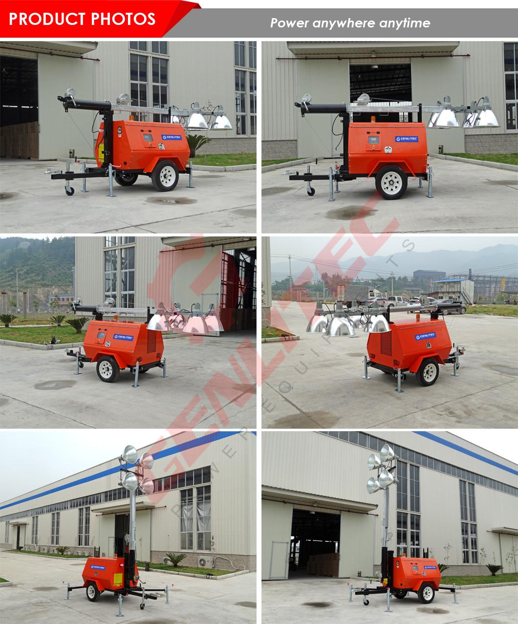 6kw~10kw Kubota/Perkins/Yangdong Engine Powered Mobile Light Tower Generator