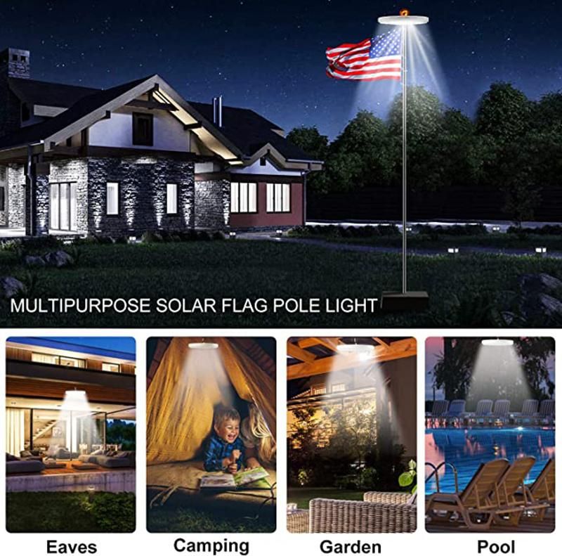 Solar Flag Pole Light 128 LED Light, Super Bright LED Solar Powered Lights on Most 15 to 25FT Flagpole 100% Flag Coverage, 2 Modes 2500mAh Downlight up Flag