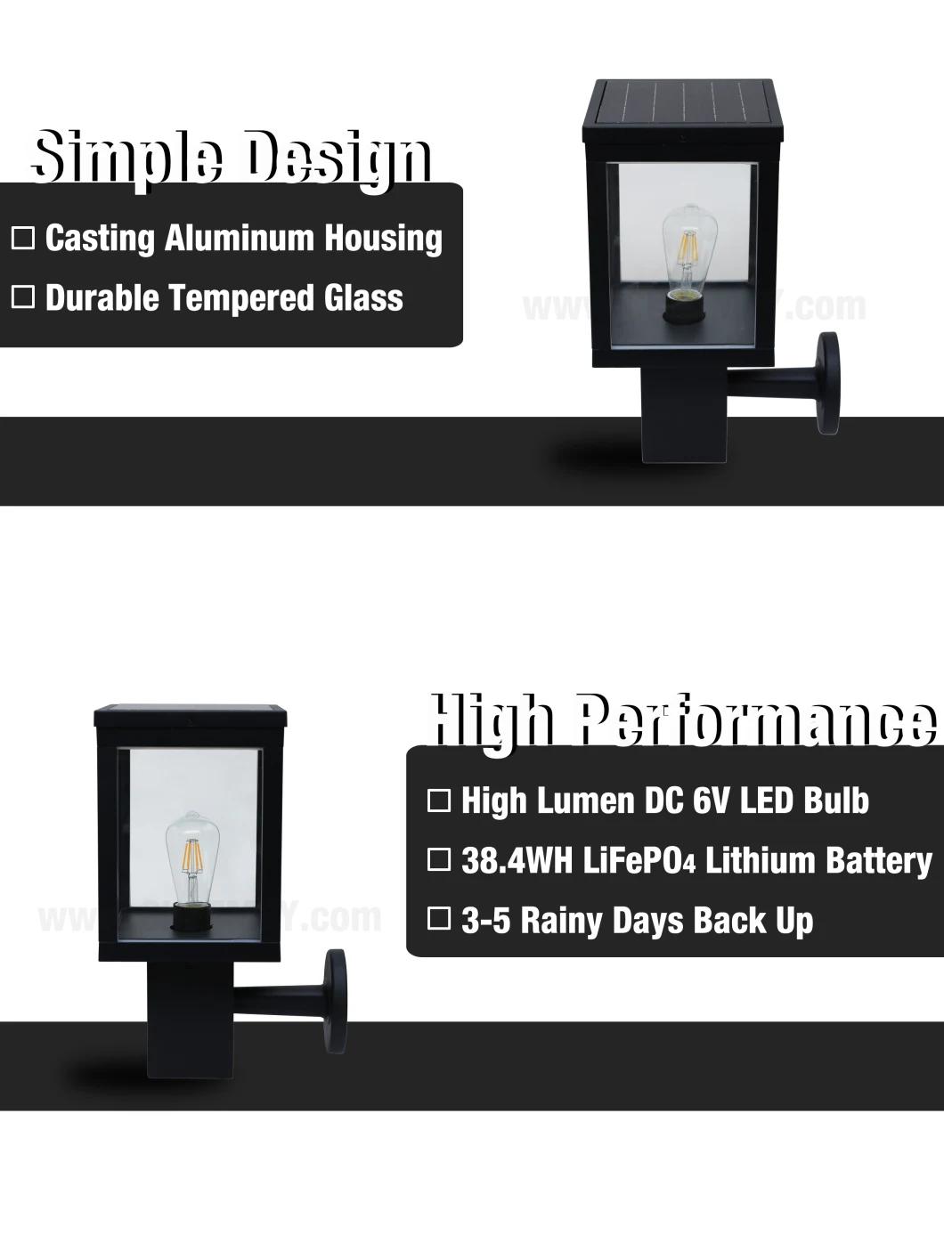 Outdoor LED Solar Wall Light with Lithium Battery for Garden