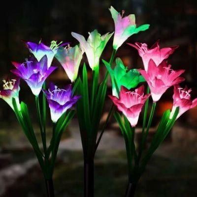 LED Solar 4-Head Lily Flower Lamp Outdoor Ground Insertion Lawn Induction Landscape Decorative Garden Lamp