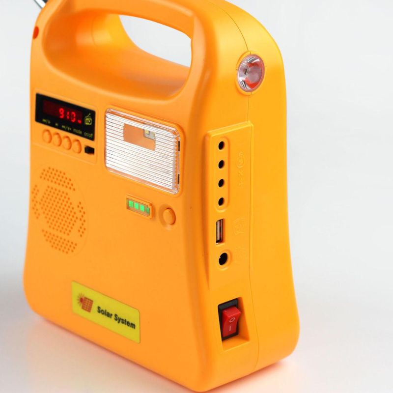 Qingdao Factory Mini Solar LED Lighting System Generator with Bluetooth/MP3/FM Radio/Mobile Phone Charging Cables