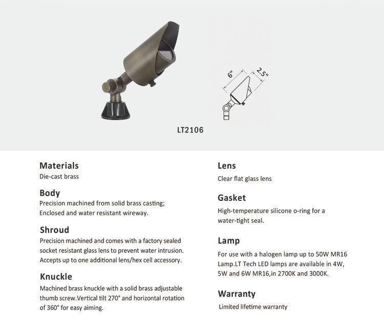 Newest Classic Die-Cast-Brass LED up Light Stand for MR16 Garden Lighting