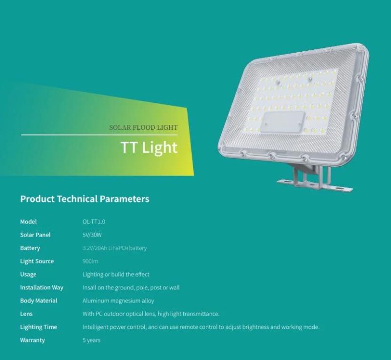 5 Years Warranty Solar Flood Light 100W, 200W, 300W Remote Control