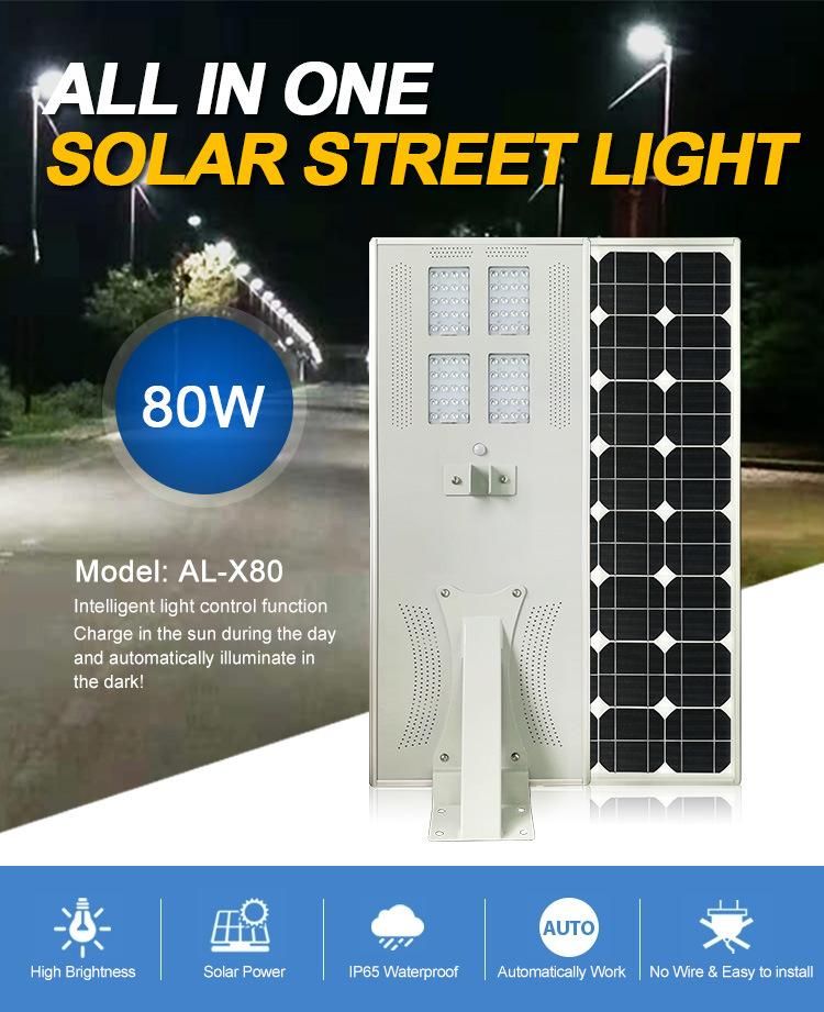 High Brightness 3030 LED Chips 80W Solar Powered Street Light