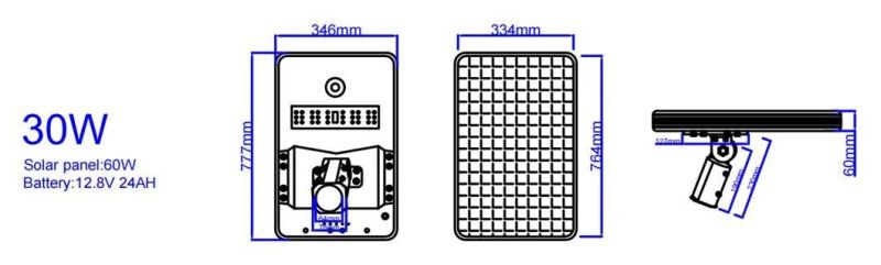 High Lumen Motion Sensor Adjustable All in One Solar Lights 30W Street Outdoor Road Garden